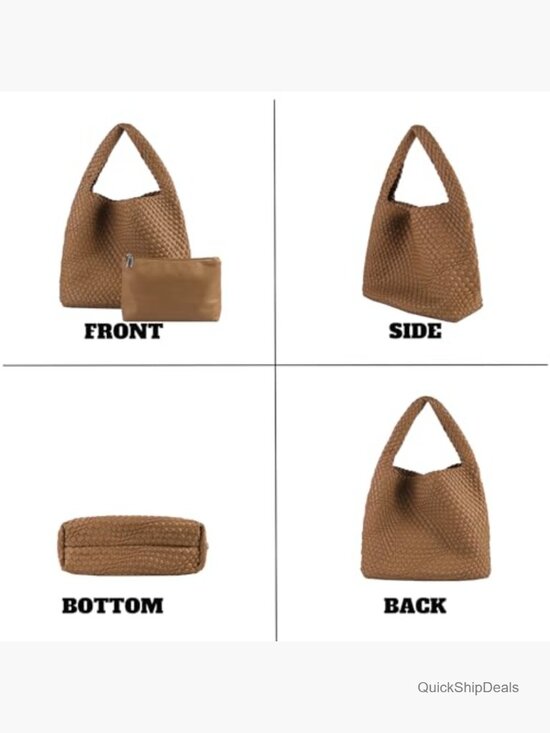 Hand Woven Vegan Leather Tote Bag Shoulder Bag With Purse - Picture 3 of 7